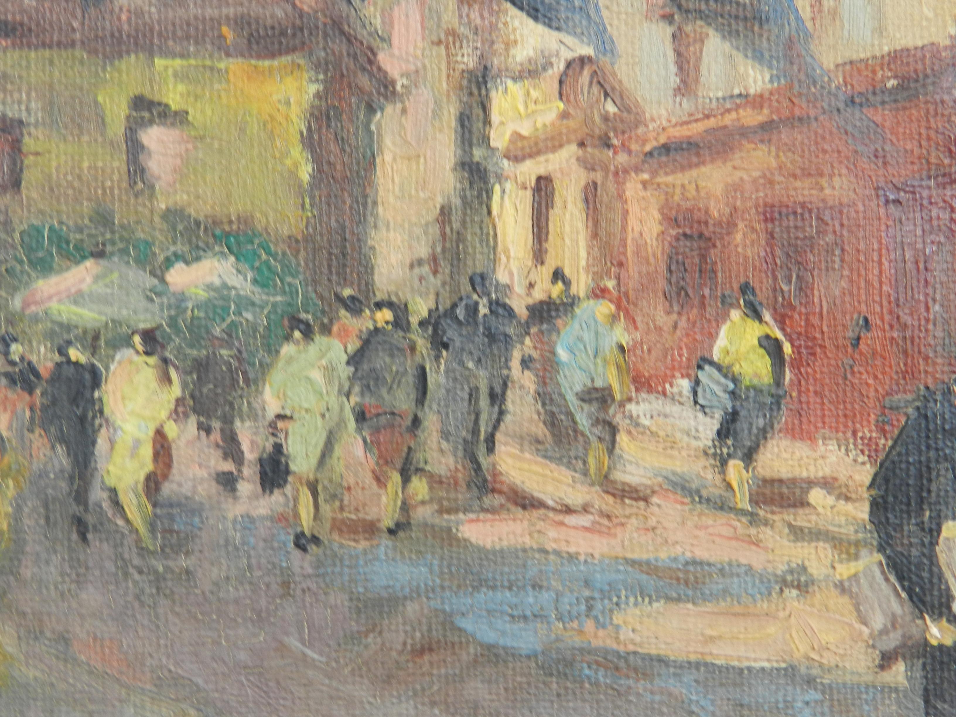 Französische Paris-Szene von Edourd Le Saout Öl auf Leinwand Mitte des Jahrhunderts 1