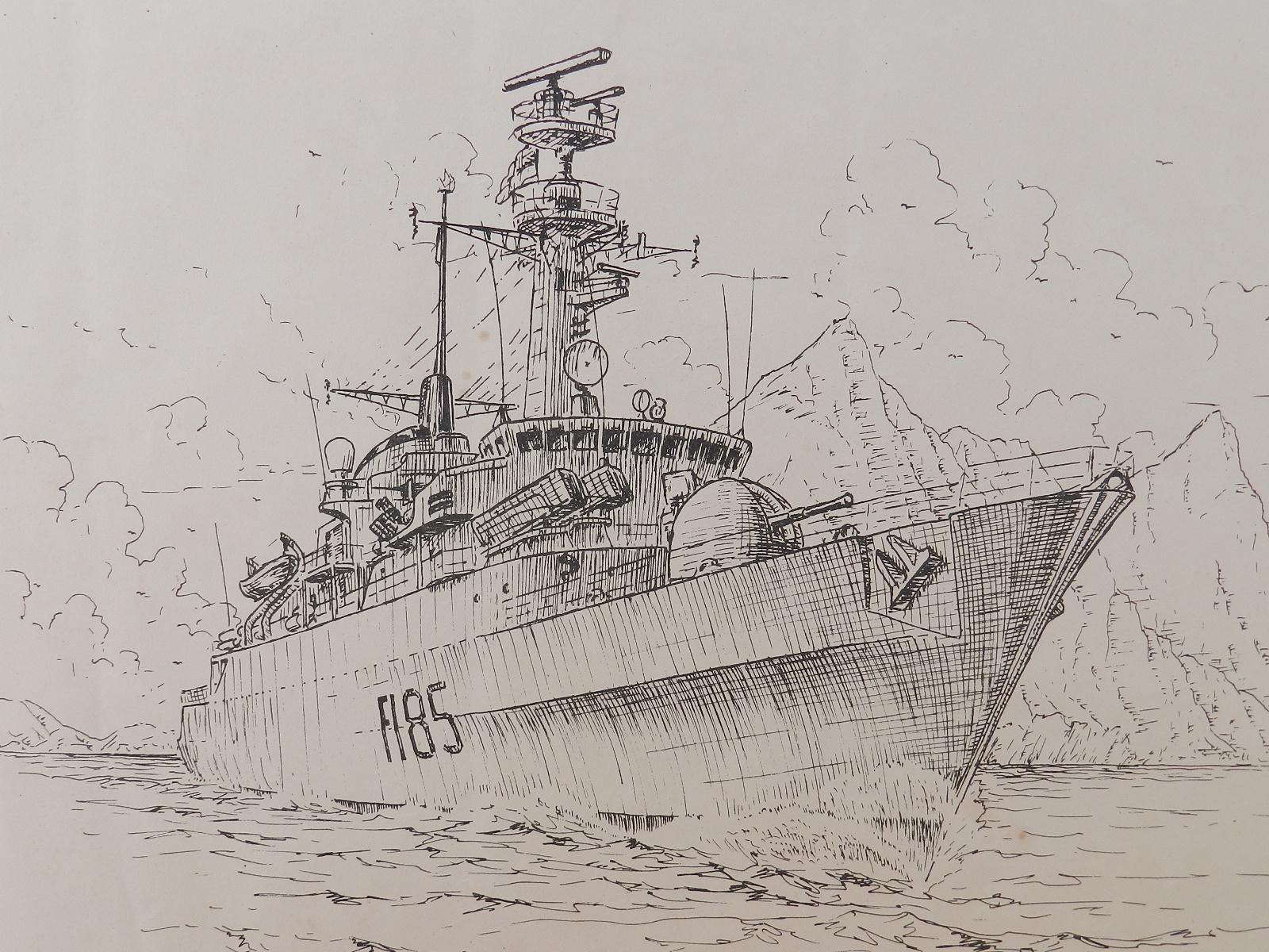 Peinture à l'encre de navire de guerre de David Hawker '80 - Autres styles artistiques Art par David Hacker