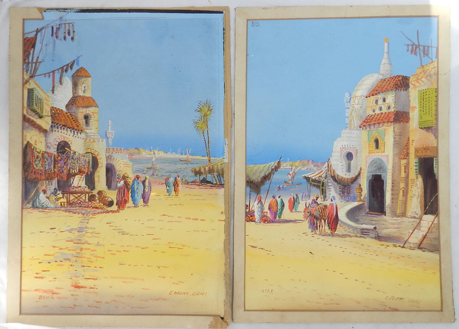 'On the Nile' Two Paintings by Eugene Gans Mid Century For Sale 9