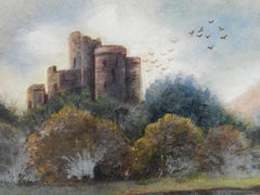 Castle Lake View Watercolour Painting early 20th Century