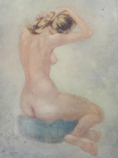 Lithographie représentant une femme nue par Cassinari Vettor, milieu du siècle dernier