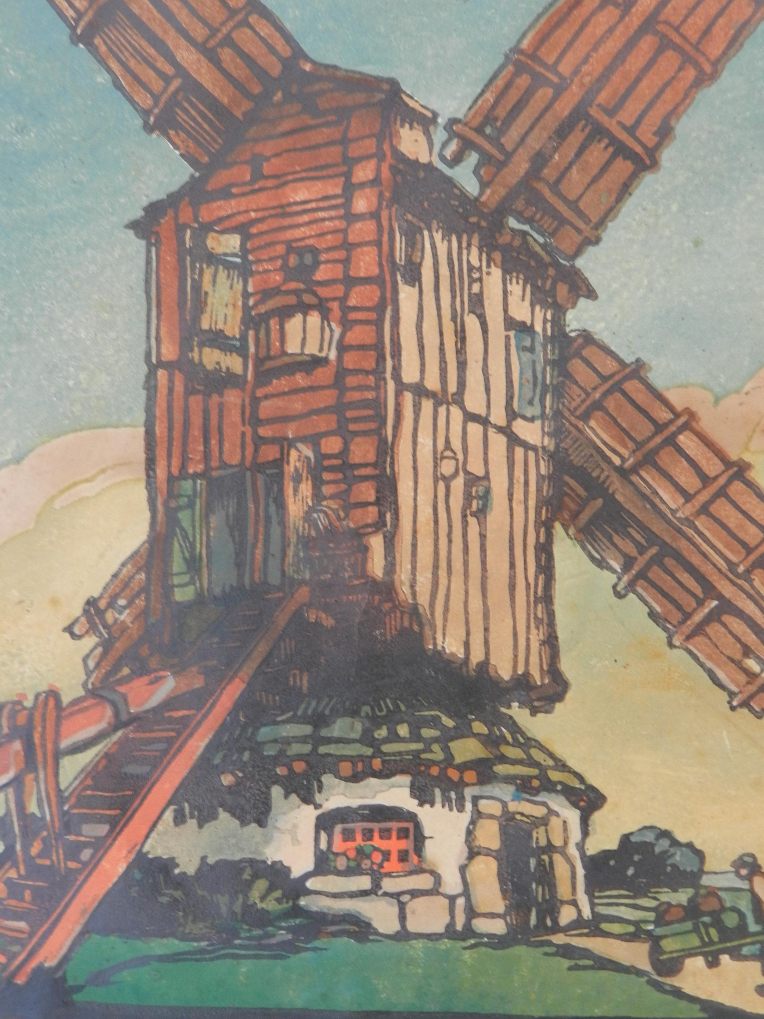 Mill von Marcel Haussaire, Holzschliff, Französisch um 1900 im Angebot 1
