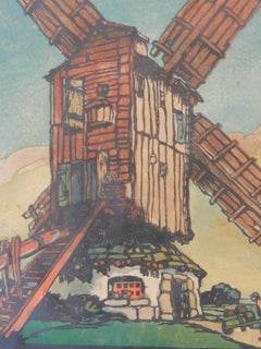 Mill by Marcel Haussaire Woodcut French c1900