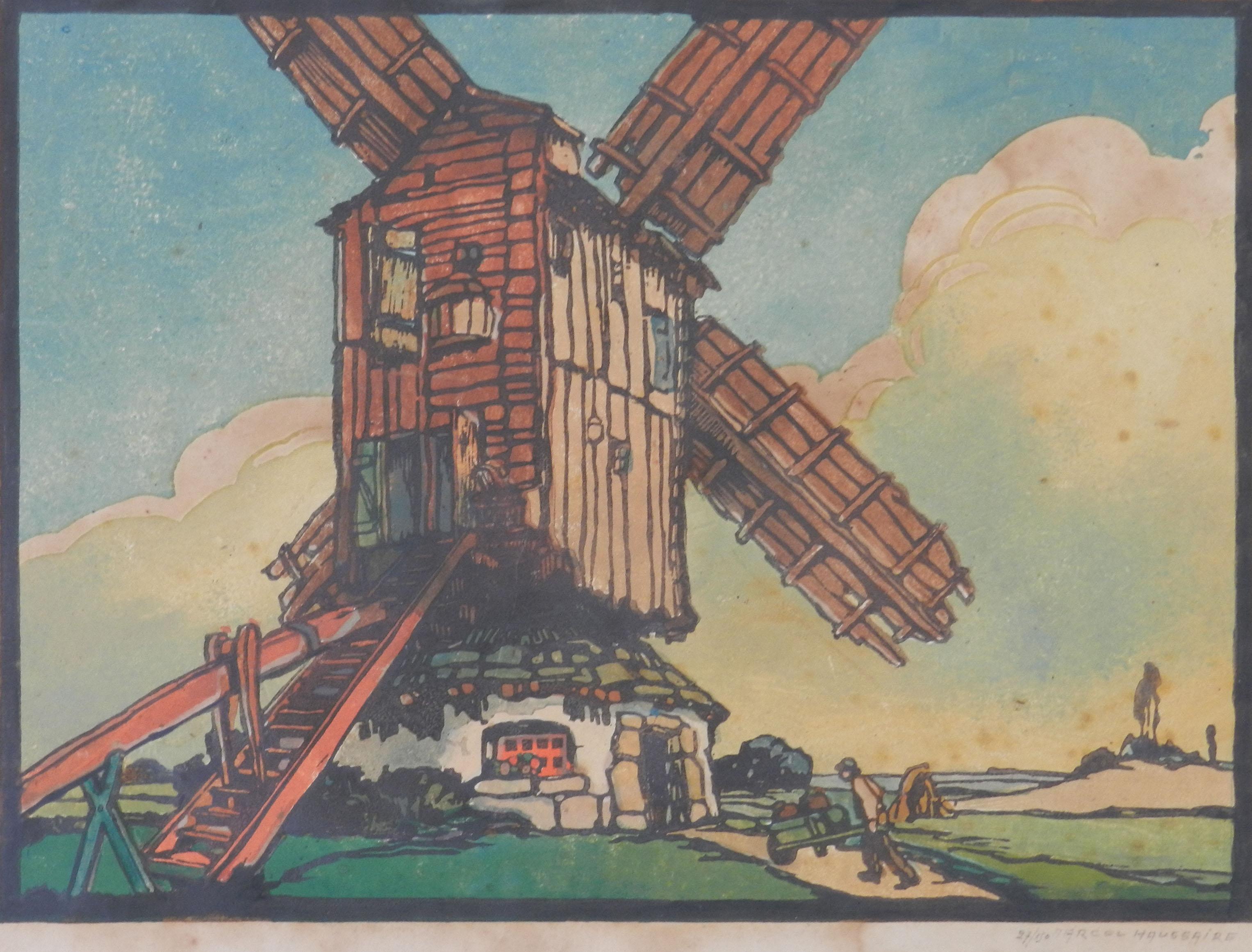 Mill von Marcel Haussaire, Holzschliff, Französisch um 1900