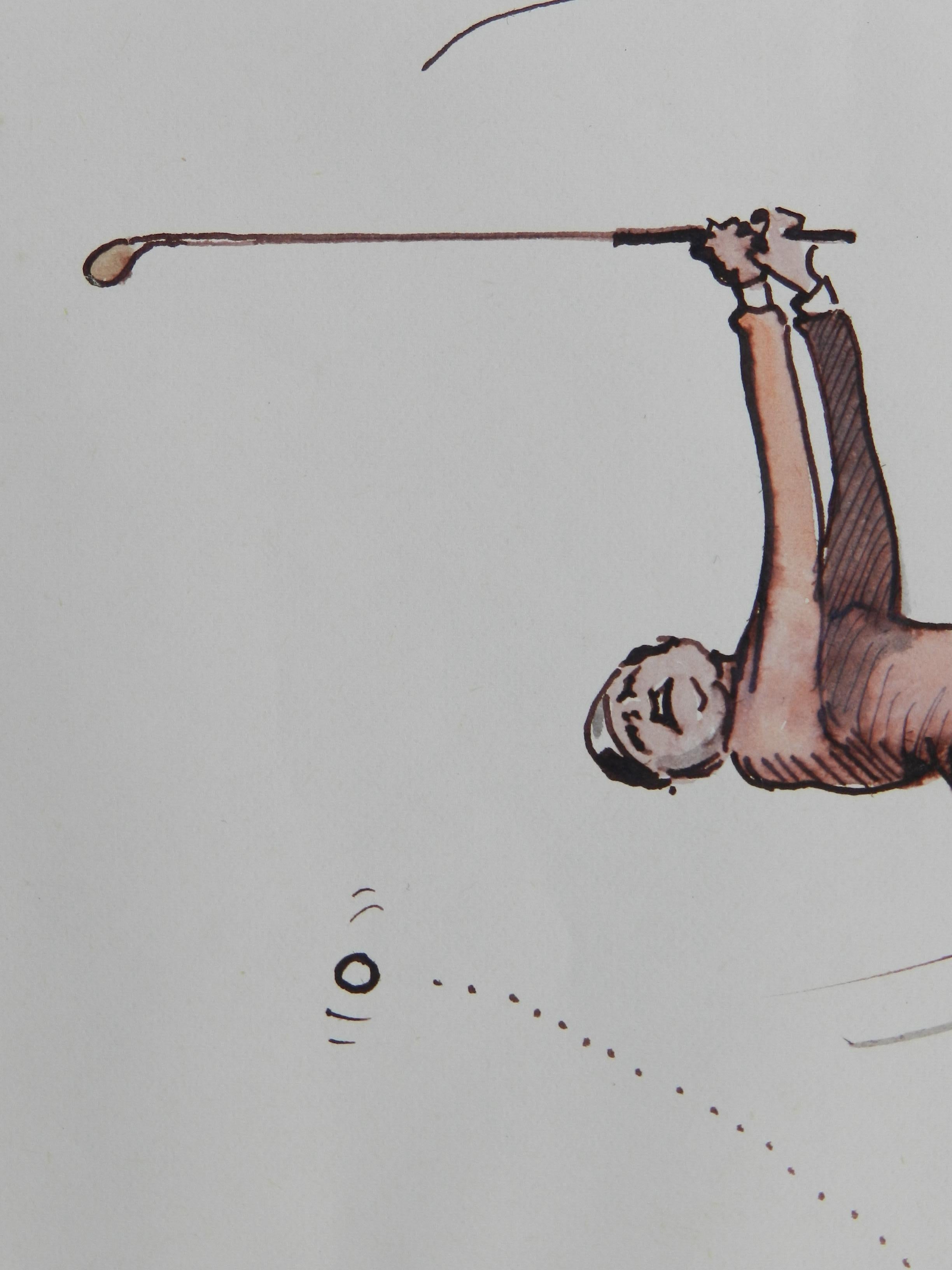 Caricature of Golfer a Novelist by Peter Hobbs Golf Original Painting c1950 4