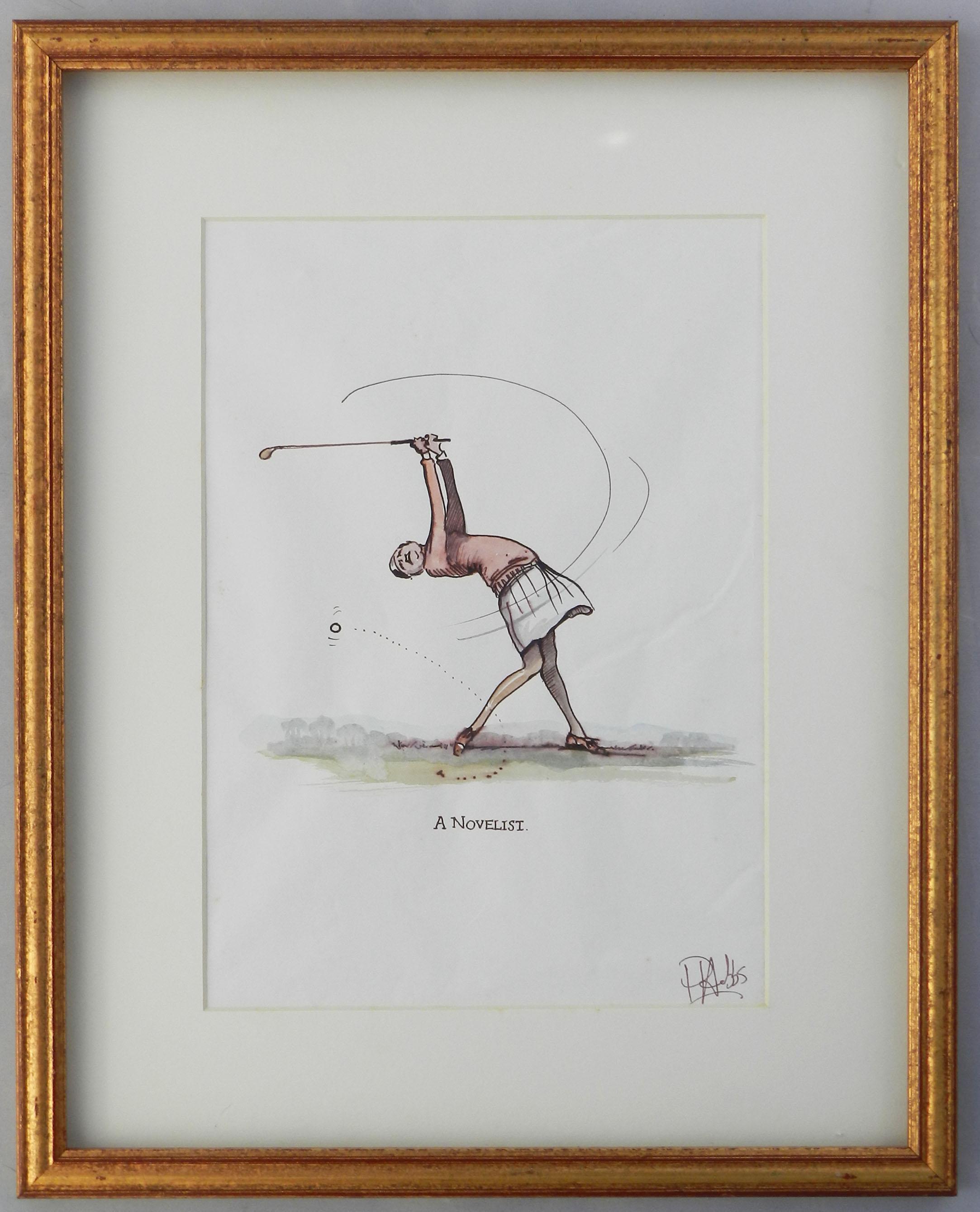 Caricature of Golfer a Novelist by Peter Hobbs Golf Original Painting c1950 1