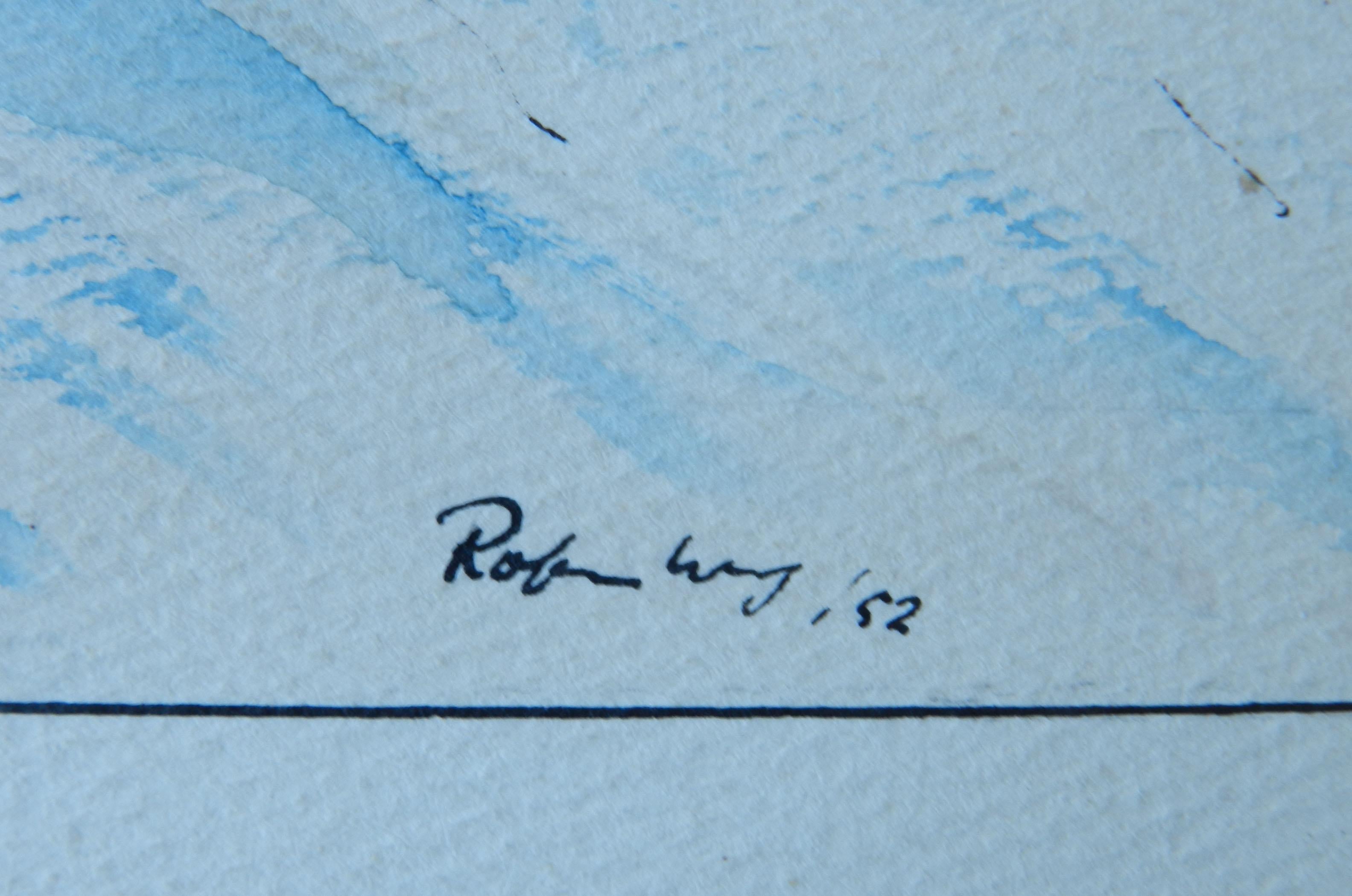 Skieur Aquarelle originale signée par l'artiste Milieu du siècle c1952 - Autres styles artistiques Art par Unknown