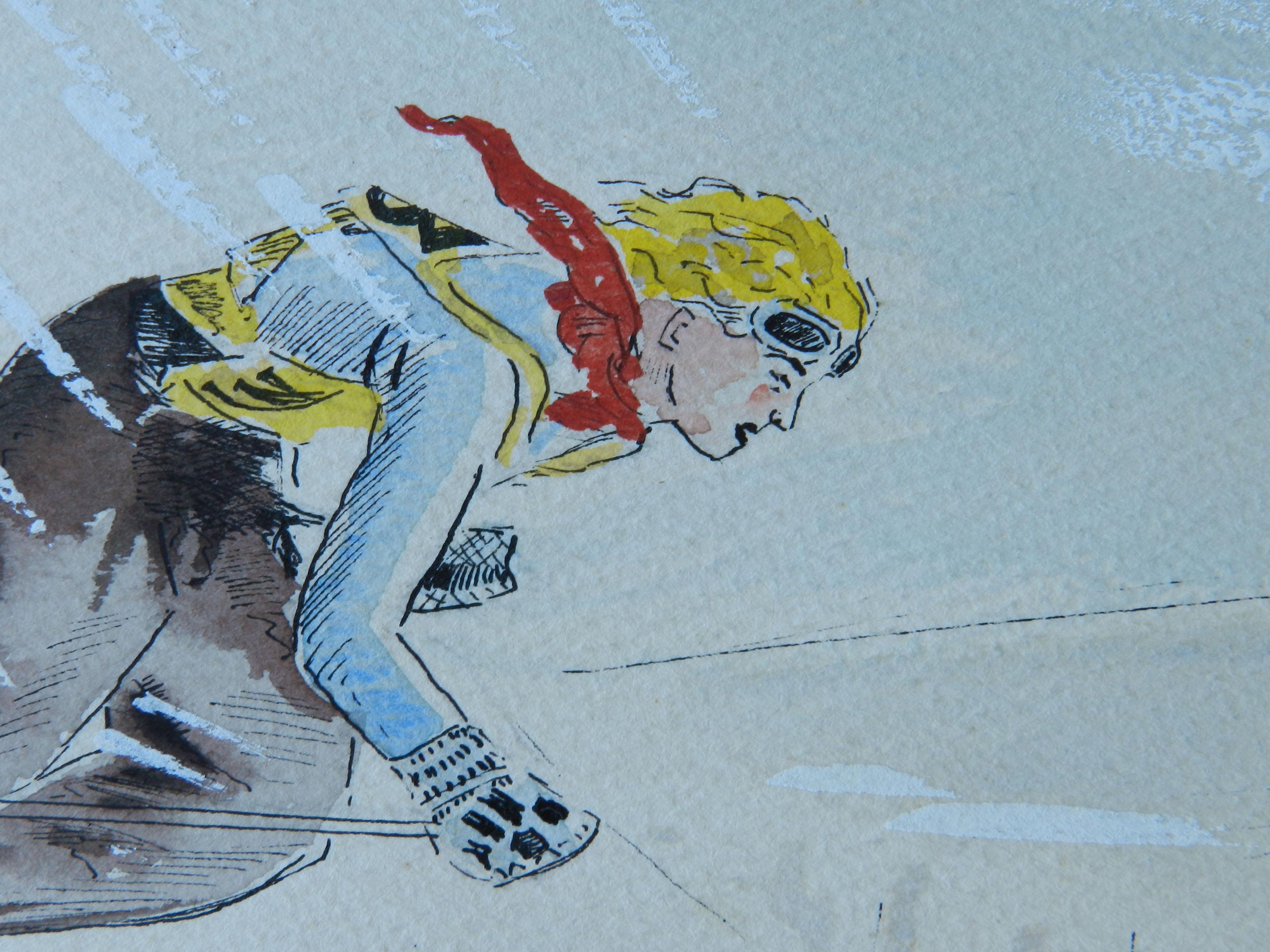 Skieur Aquarelle originale signée par l'artiste Milieu du siècle c1952
Signé par l'artiste Robin Way
Cadre inclus (pas de verre pour l'expédition)
Bon état vintage

