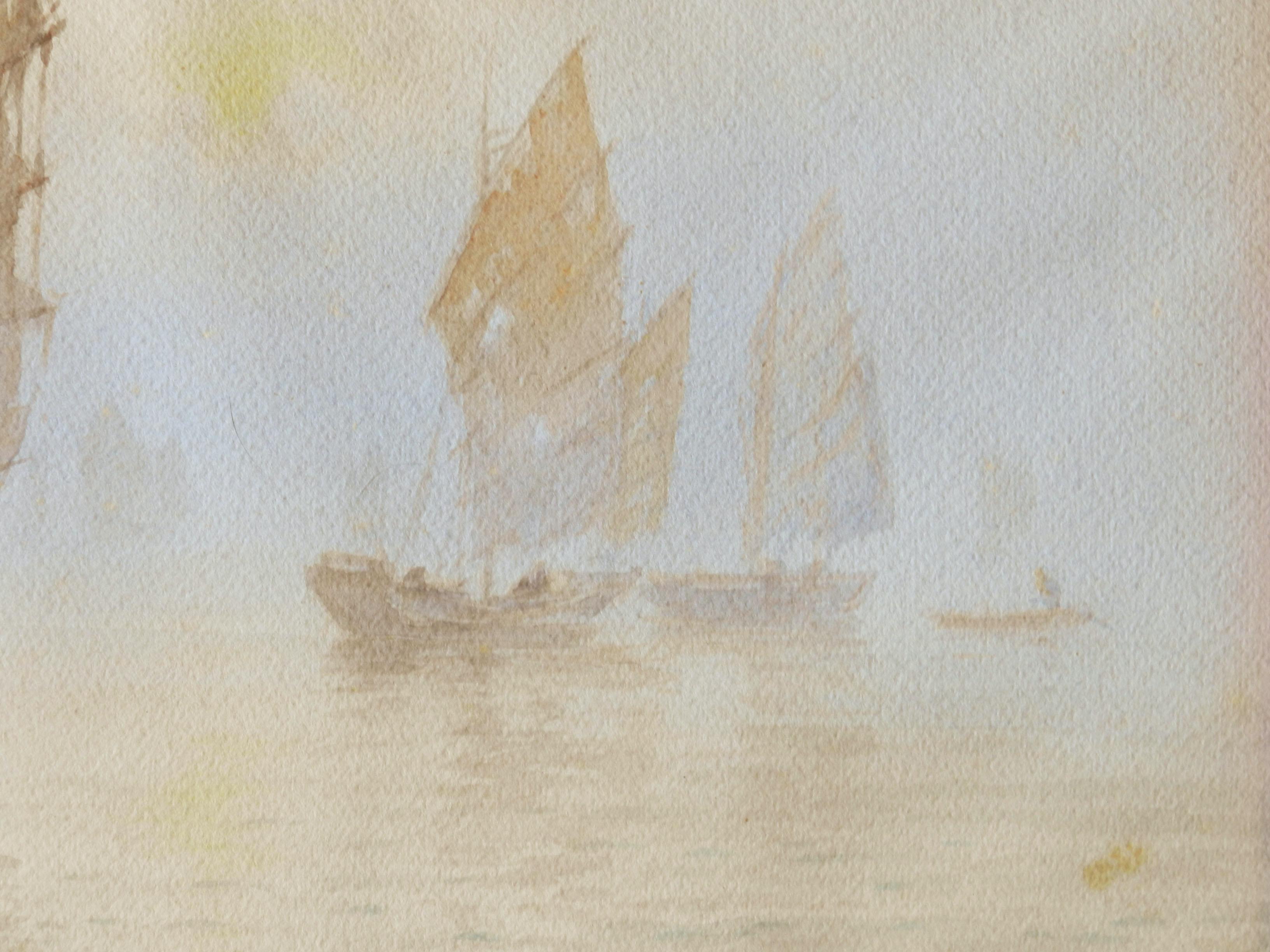 Oriental Boats Watercolour Painting Artist Signed early 20th Century For Sale 4