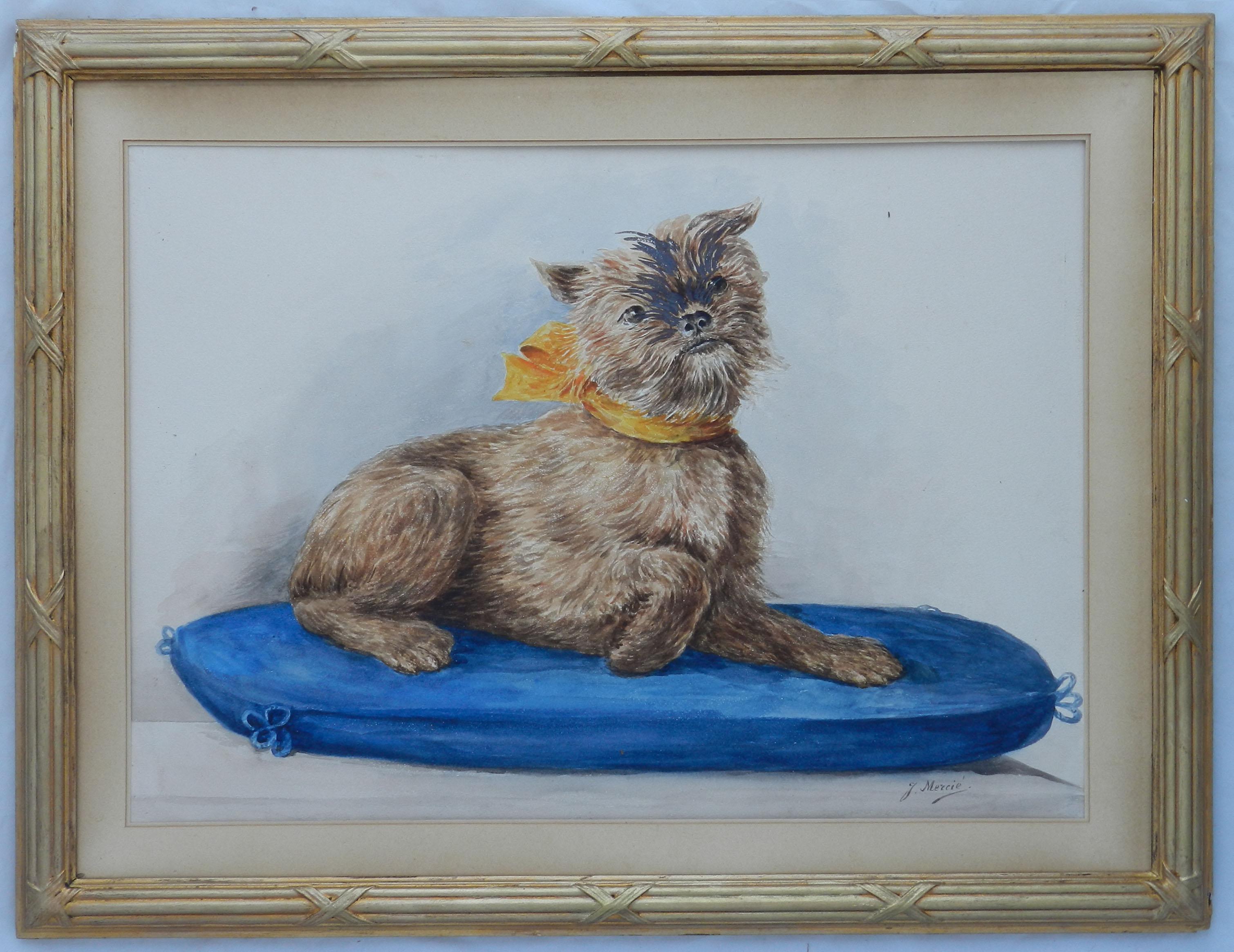 Dog Portrait Naive Watercolor Painting Terrier Folk Art J Mercie Mid Century For Sale 4