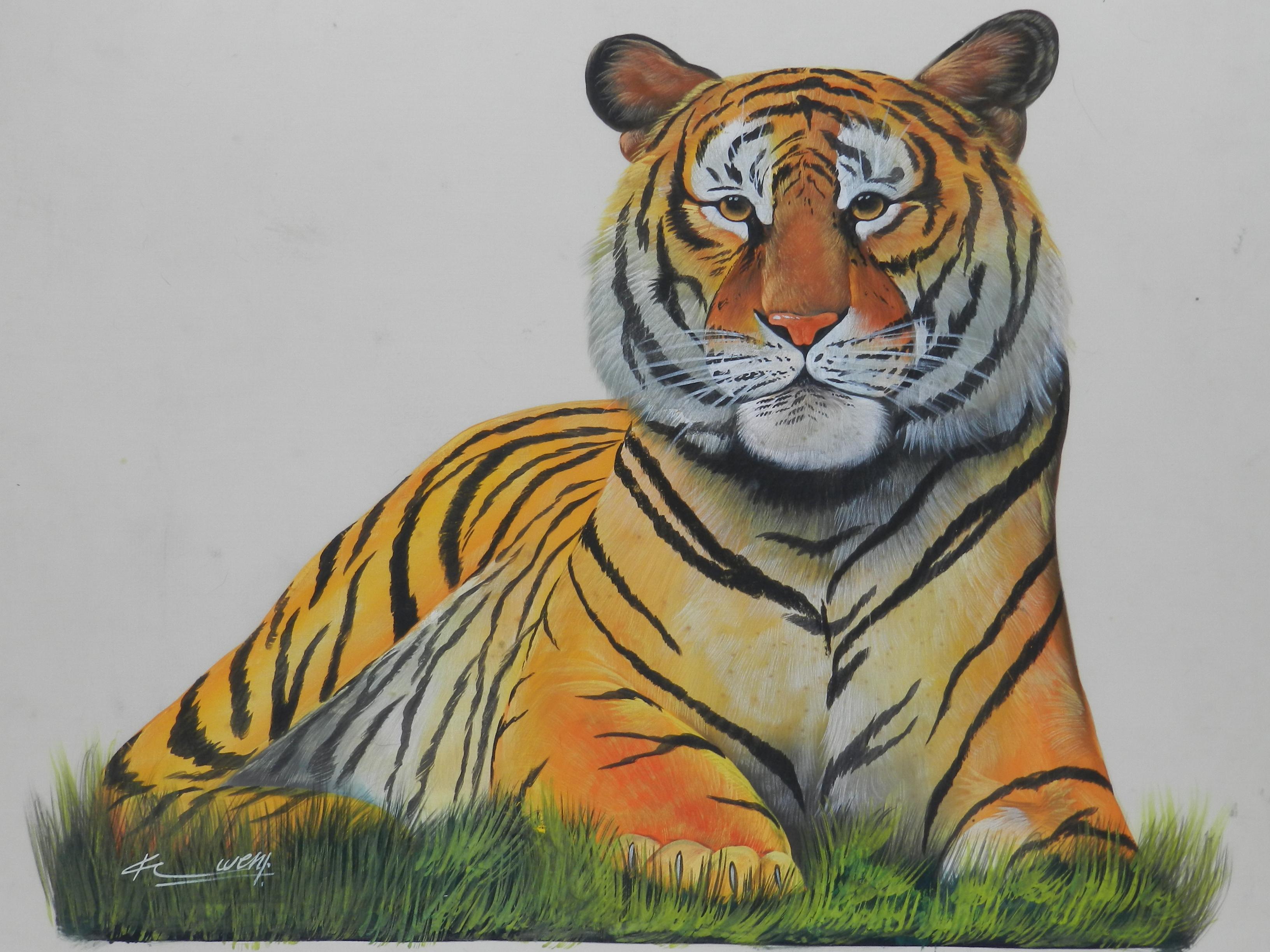 Details about   Artwork Tiger Grass Hand Painted Chinese Brush watercolor painting Wall art 