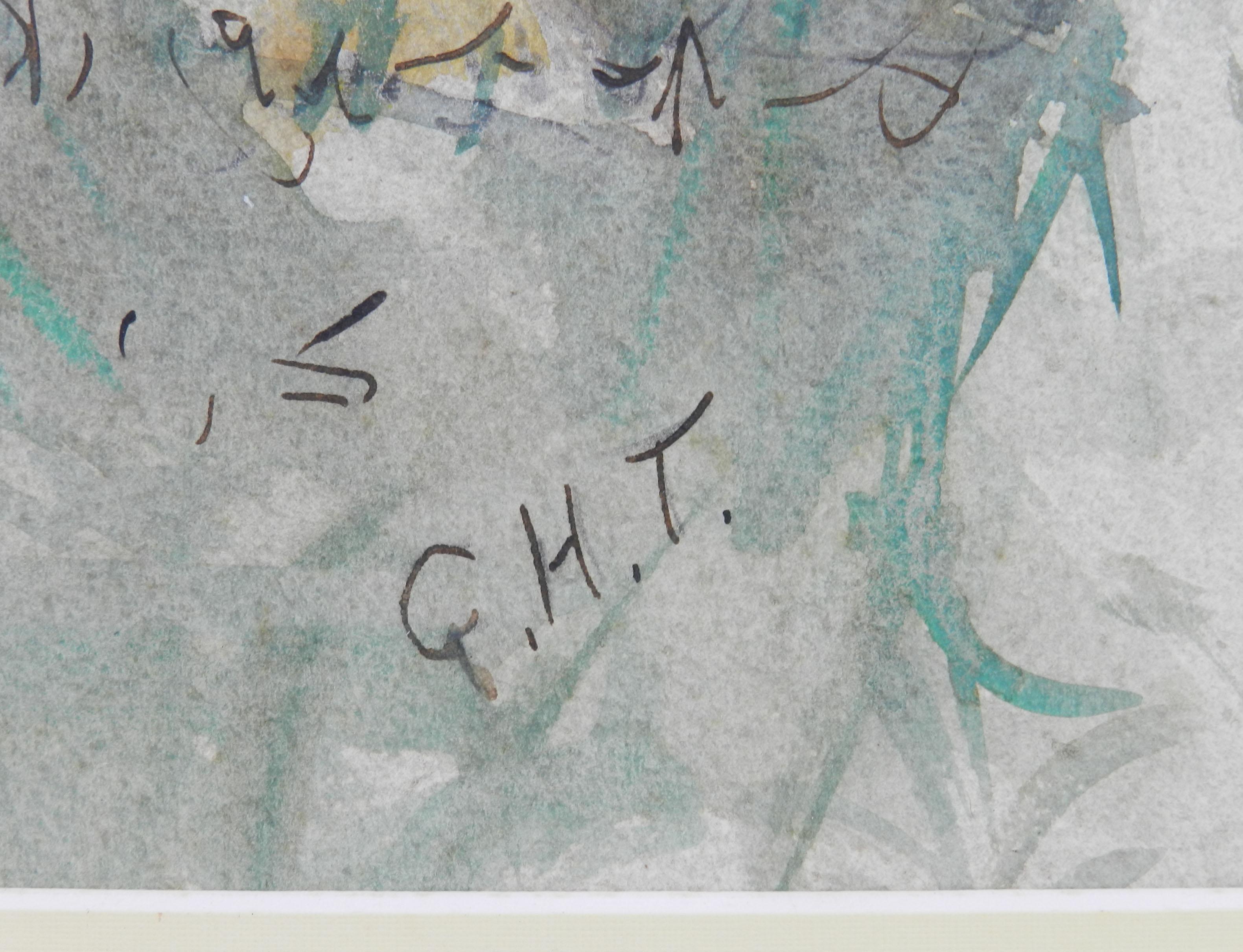 Aquarelle du milieu du siècle dernier représentant des chats écossais jouant au golf, signée Initiales - Autres styles artistiques Art par Unknown