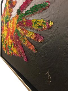 Paper Wings, abstract and colorful, recycled material on cement canvas