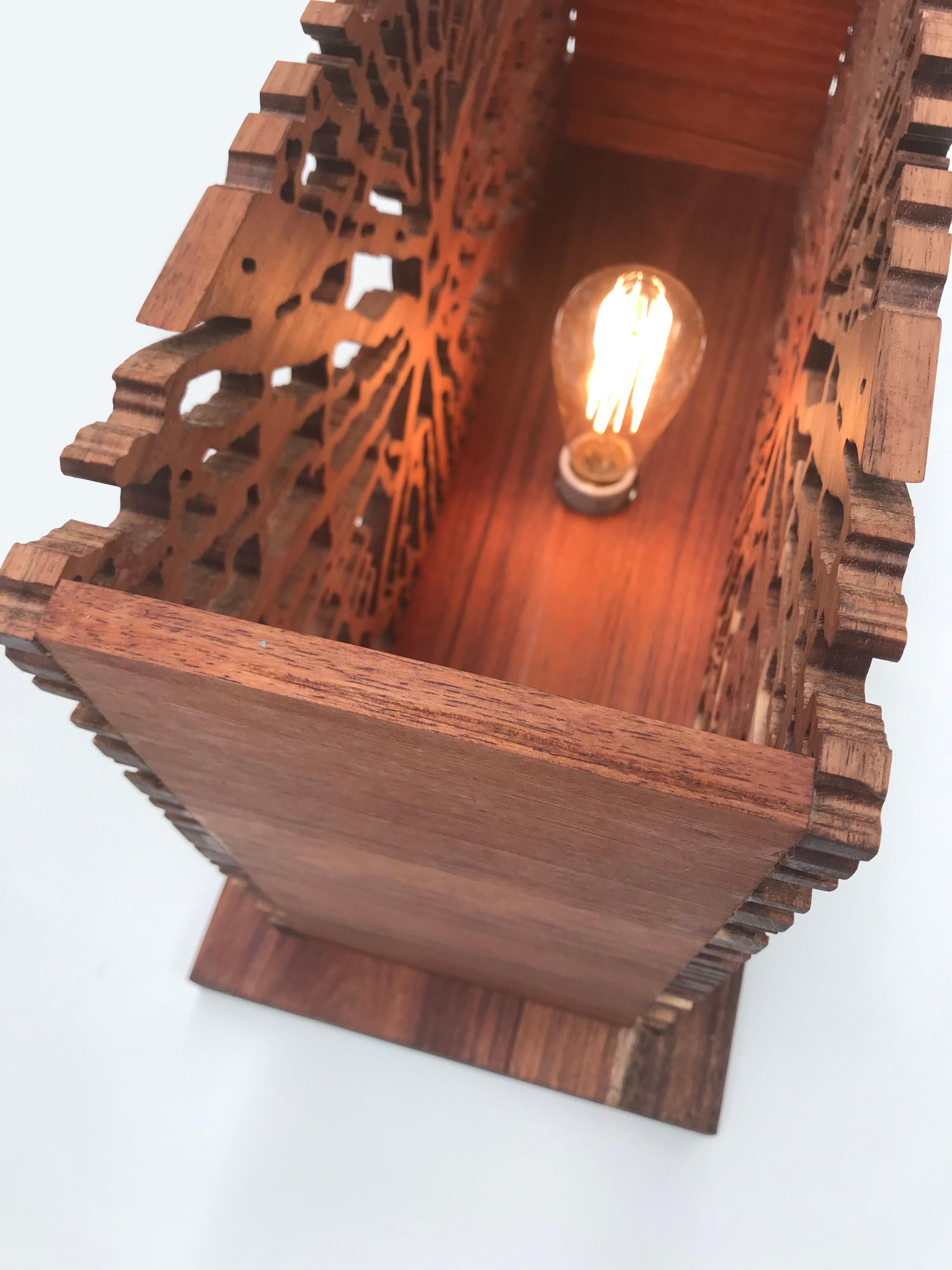 Dendrocronology. Lovely Wooden Warm Light Base Lamp For Sale 6