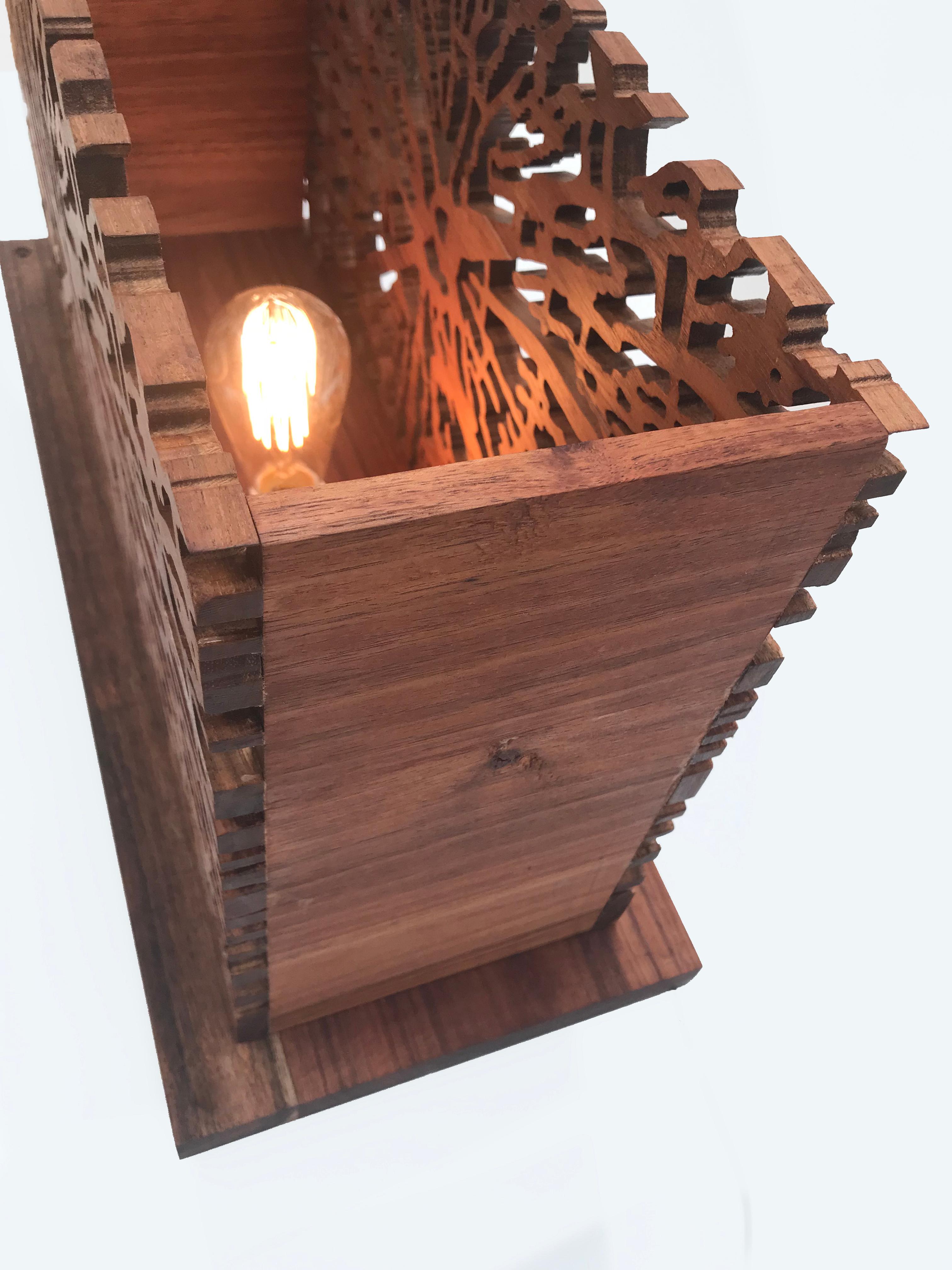 Dendrocronology. Lovely Wooden Warm Light Base Lamp For Sale 5