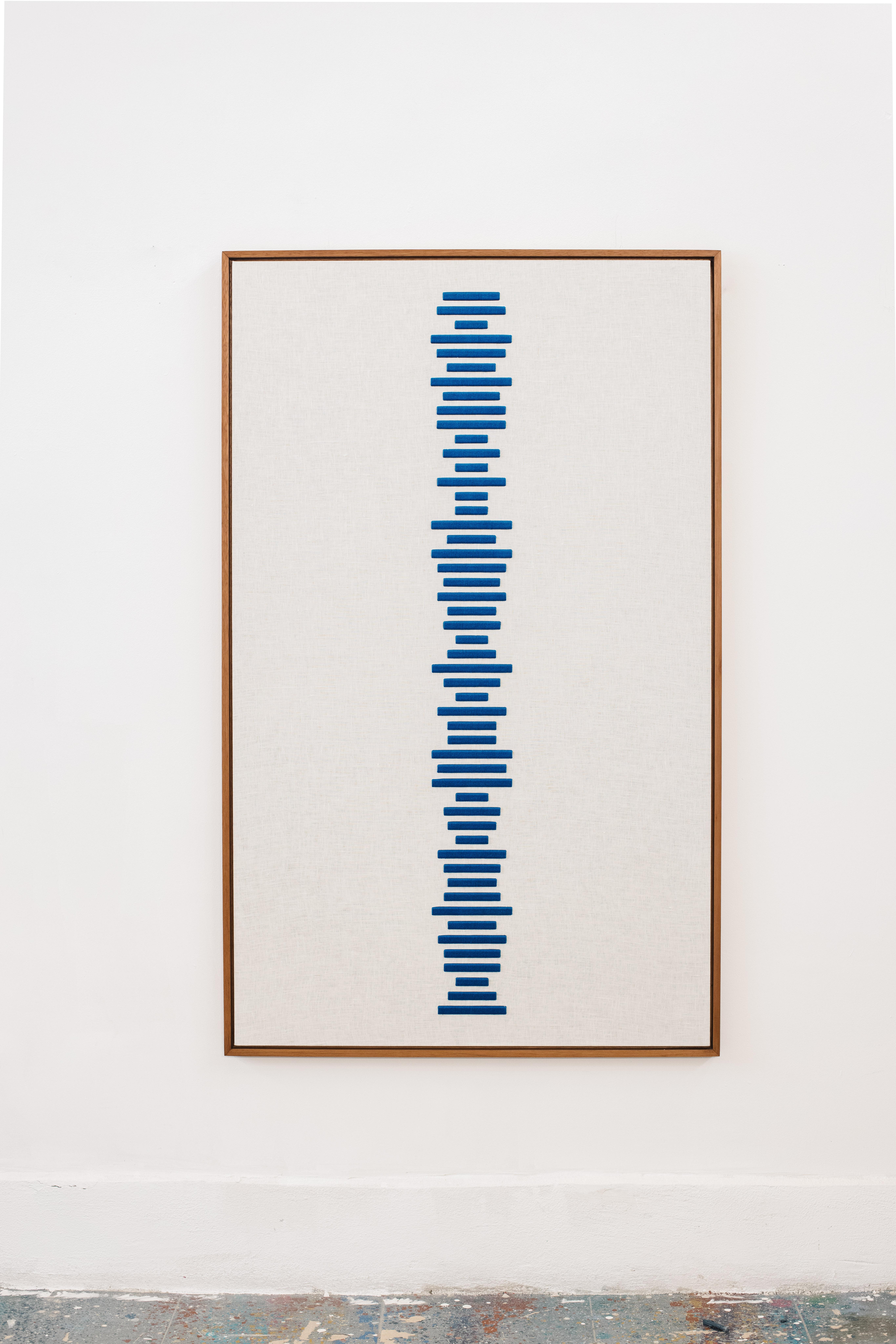 Abstract Drawing de Arozarena De La Fuente - Precioso Arte Textil Azul y Neutro