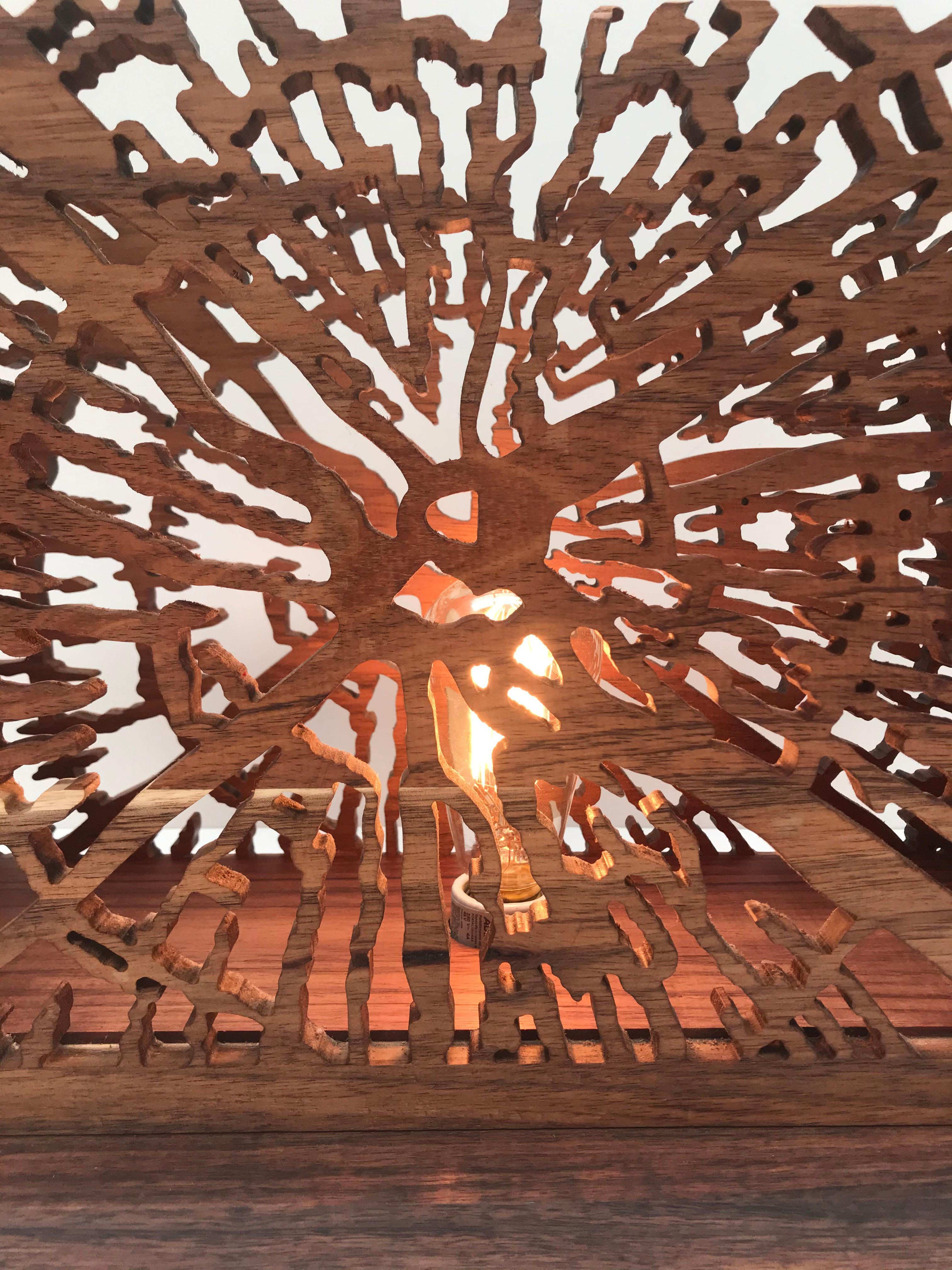 Dendrocronology. Lovely Wooden Warm Light Base Lamp - Sculpture by Arozarena De La Fuente