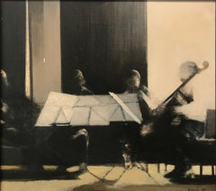 'Musicians Portrait' Black White Gray by Dino Boschi, 1975 Oil on Canvas Italian