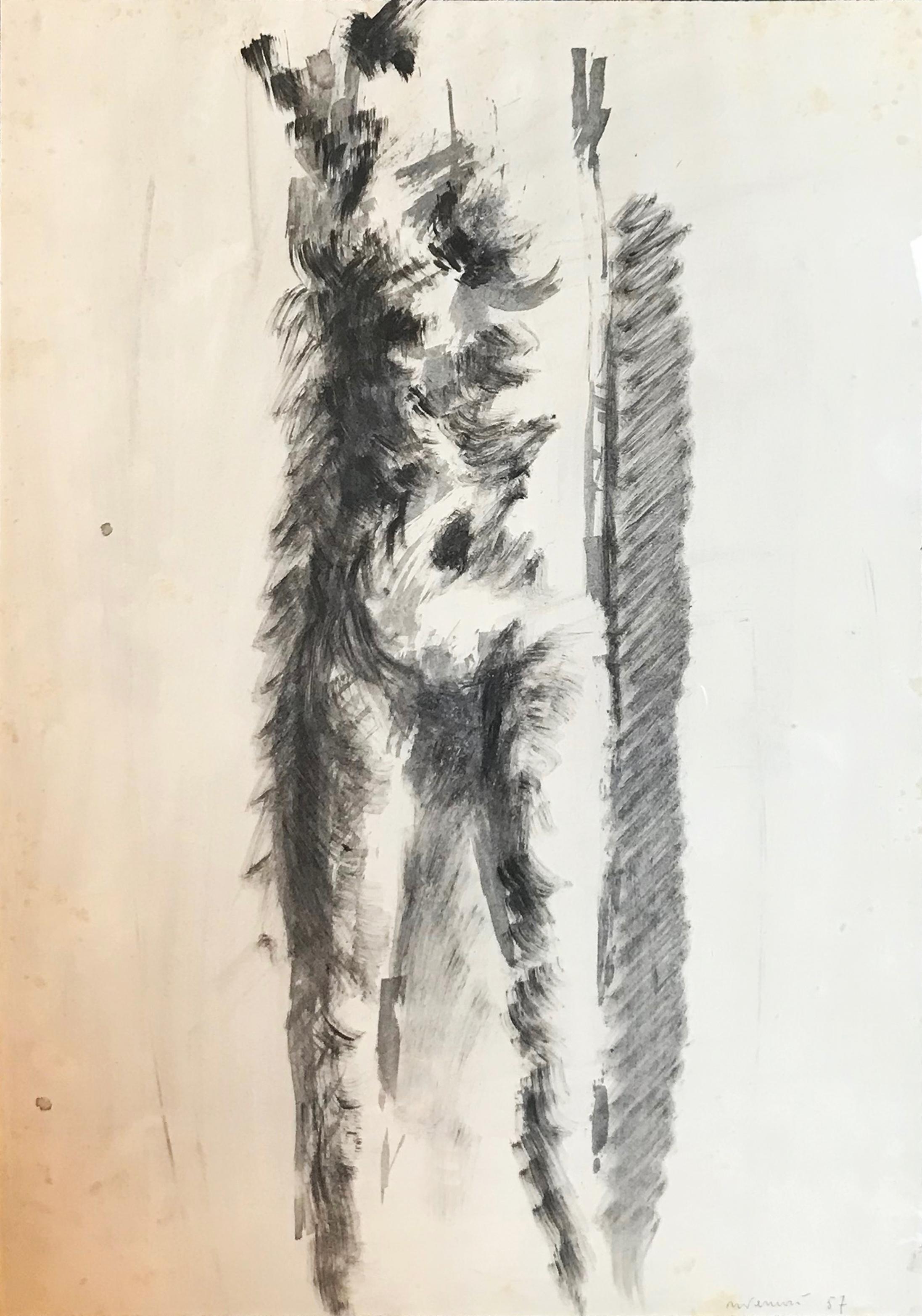 'Nude' Drawing by Vittorio Tavernari in 1957 - Black and White Ink Paper For Sale 1