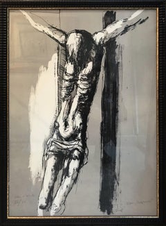 Vintage 'Crucifix' 60's Artist's Proof by Vittorio Tavernari Limited Edition Grey White