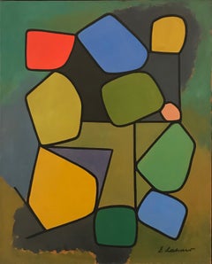 Abstract Geometric 'Composition' 1959, Oil on Canvas by Hungarian Emile Lahner