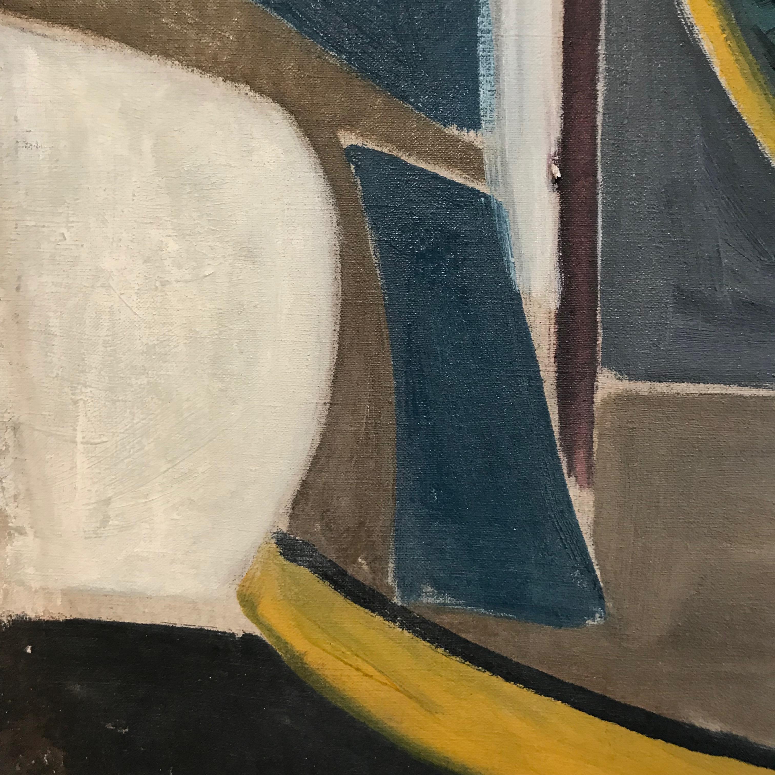 Cubist Marcel Burtin 'Composition' 1942 Paris Oil on Canvas Abstract Blue White For Sale 5