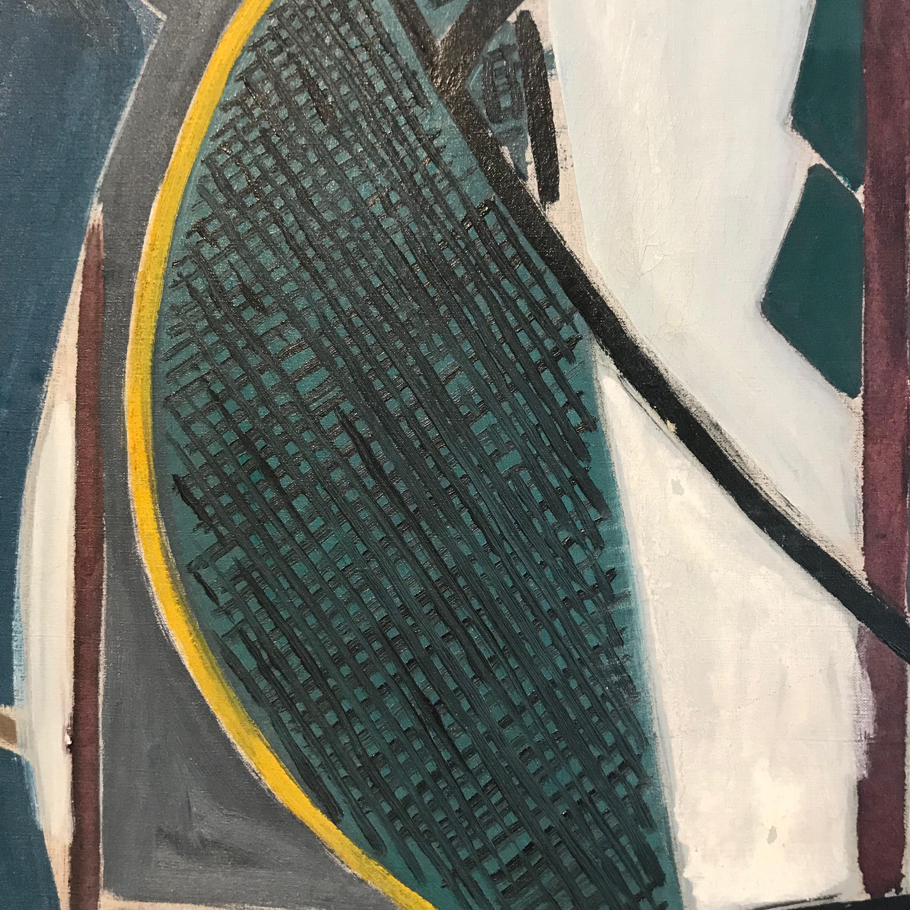 Cubist Marcel Burtin 'Composition' 1942 Paris Oil on Canvas Abstract Blue White For Sale 6