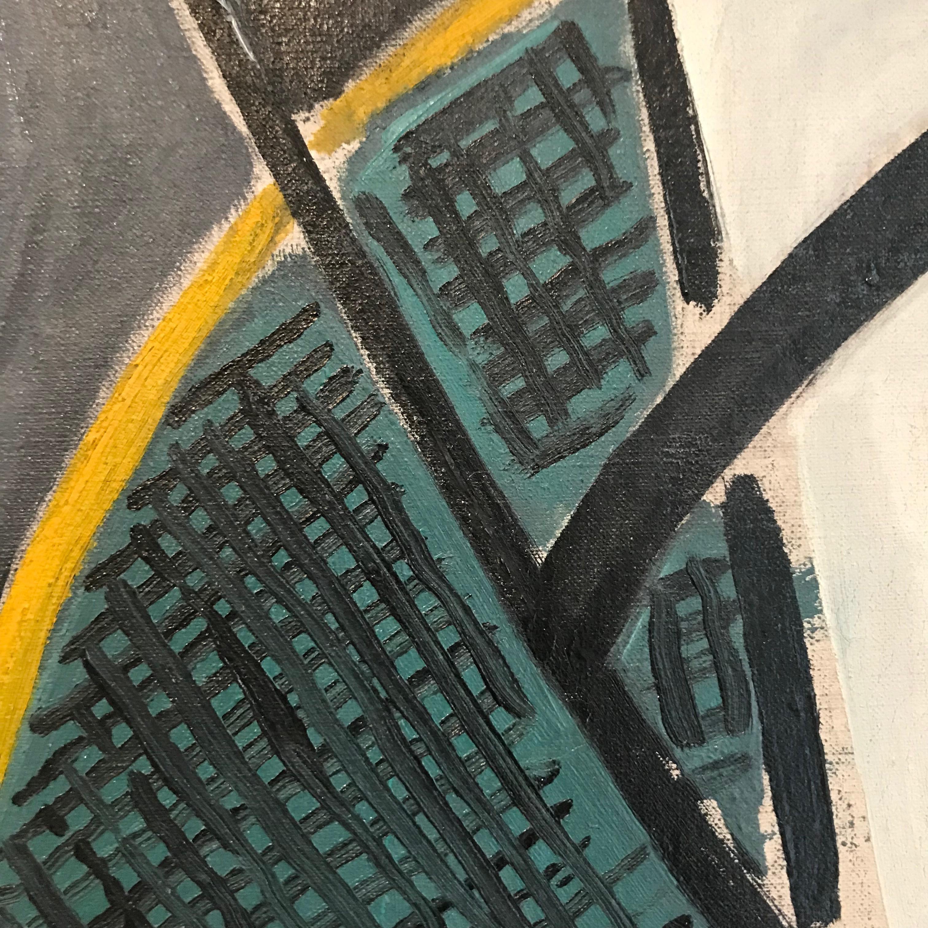 Cubist Marcel Burtin 'Composition' 1942 Paris Oil on Canvas Abstract Blue White For Sale 8