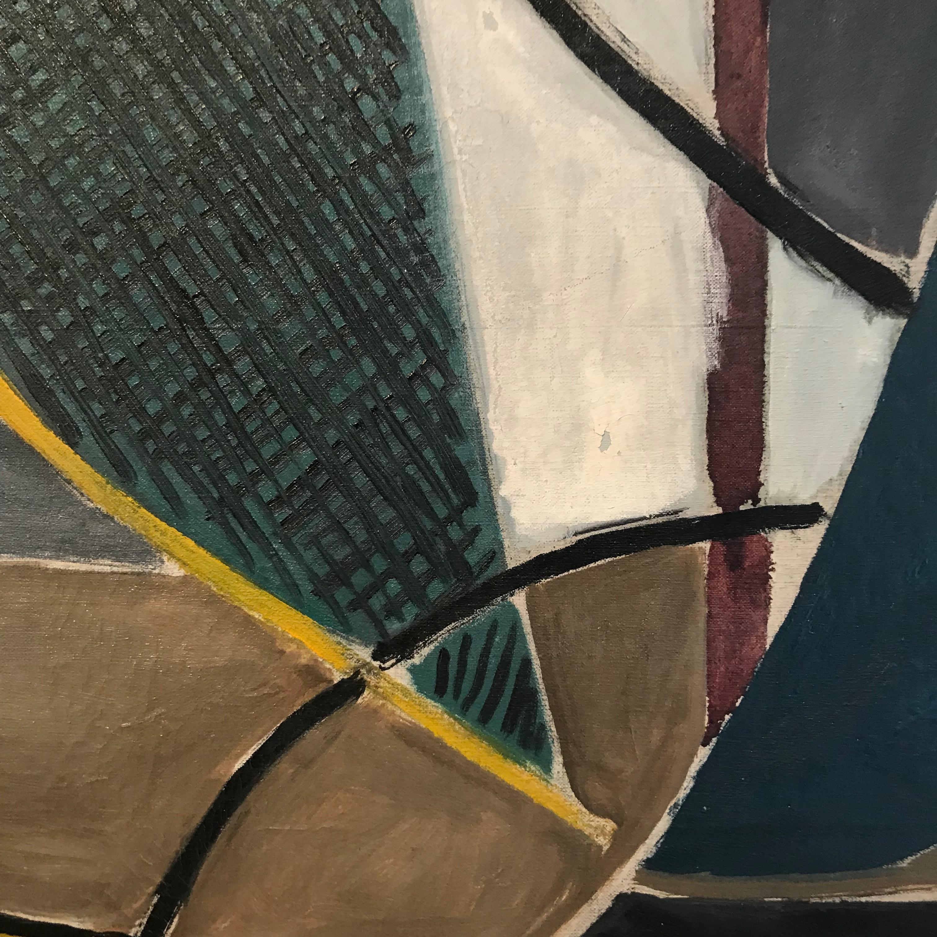 Cubist Marcel Burtin 'Composition' 1942 Paris Oil on Canvas Abstract Blue White For Sale 12