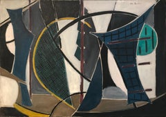 Cubist Marcel Burtin 'Composition' 1942 Paris Oil on Canvas Abstract Blue White