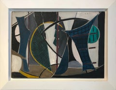 Cubist Marcel Burtin 'Composition' 1942 Paris Oil on Canvas Abstract Blue White