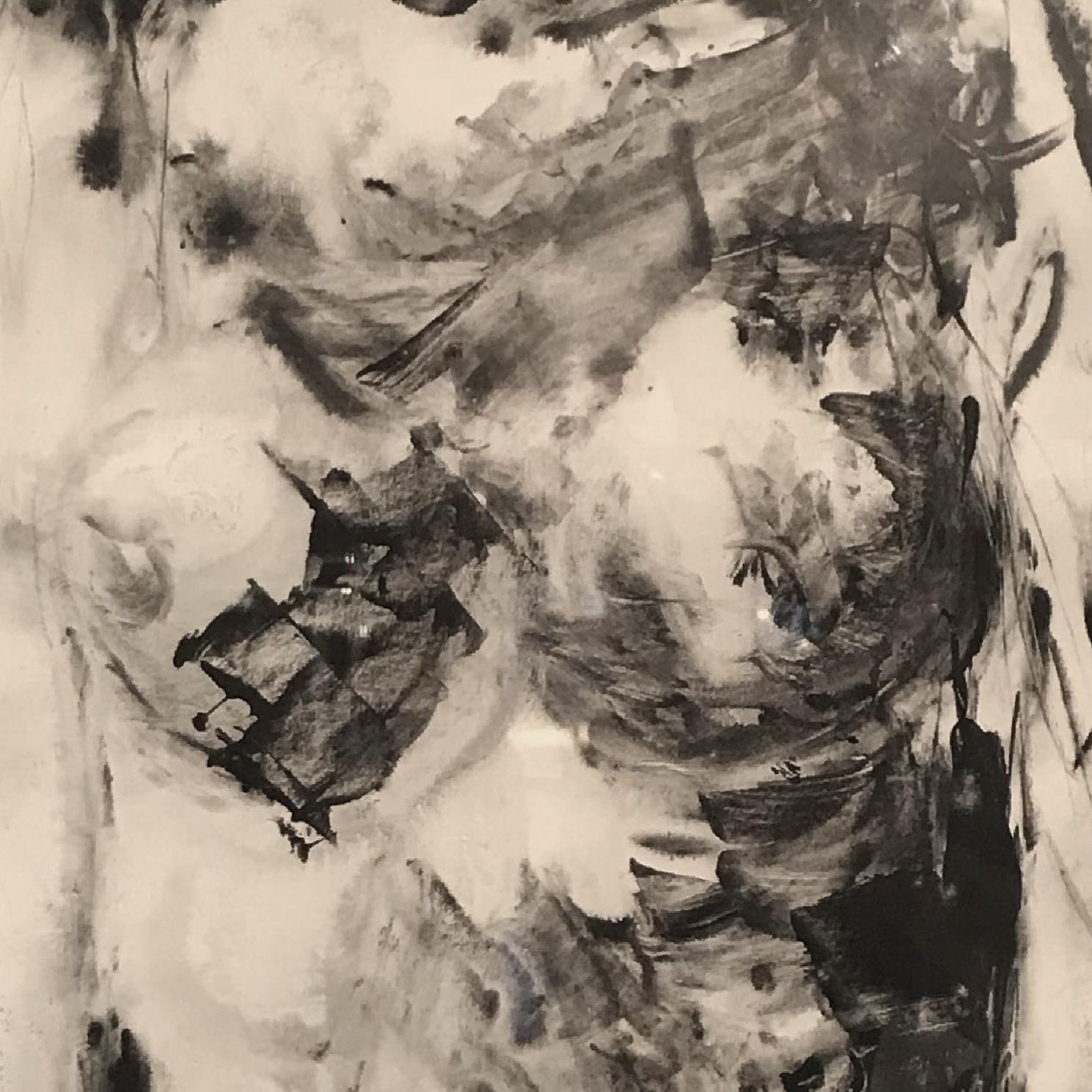 'Nude' 50's Drawing by Vittorio Tavernari 'Woman's Torso' Black White Paper For Sale 2