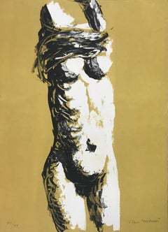 'Nude' 60's Litograph by Vittorio Tavernari Limited Edition Black White Ocra
