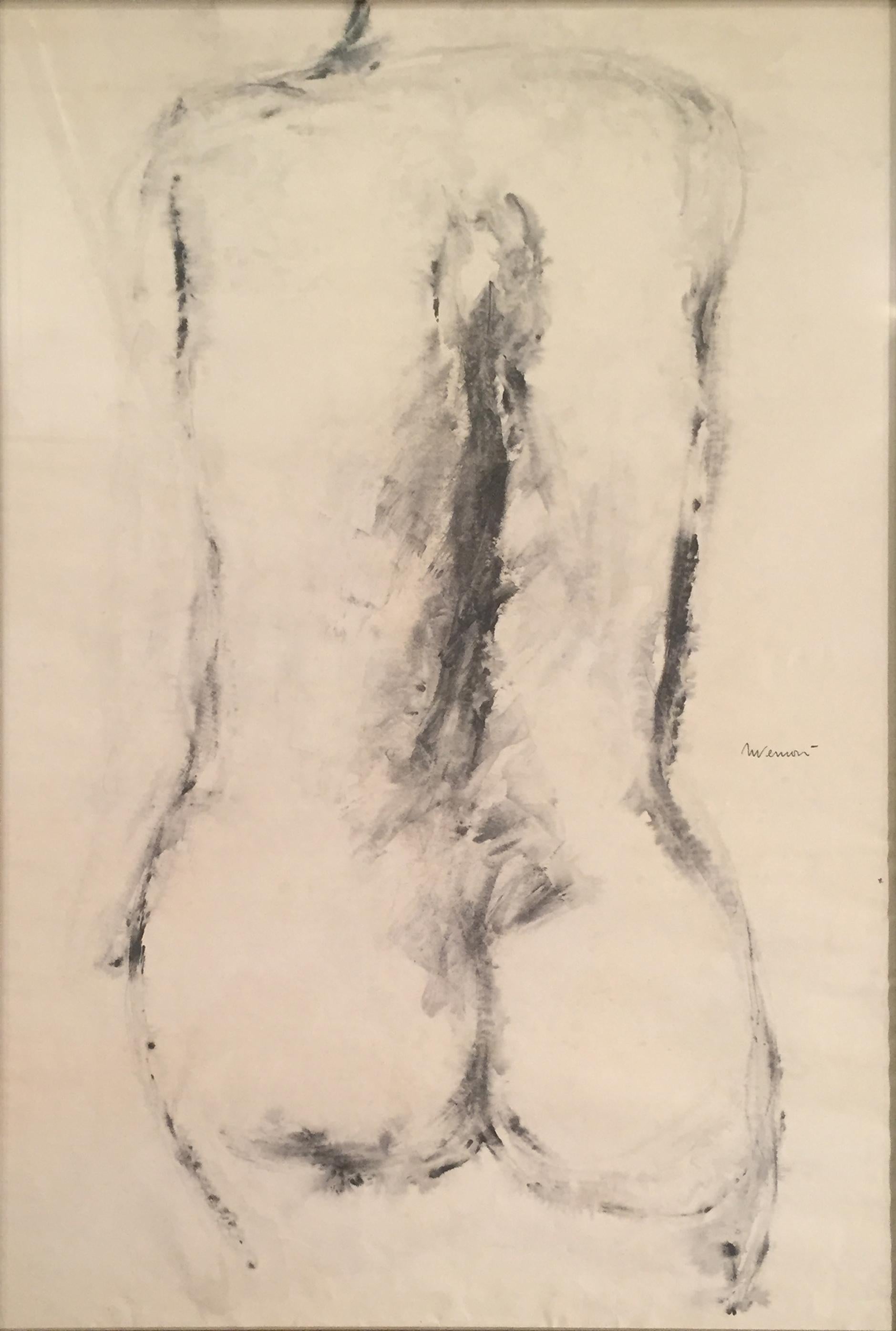 'Nude' Drawing by Vittorio Tavernari 50's Black and White Tempera on Paper For Sale 1
