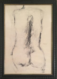 'Nude' Drawing by Vittorio Tavernari 50's Black and White Tempera on Paper