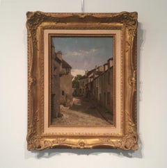 Landscape 'Country View' French Realism Period - Oil on Wood Panel - Light Blue