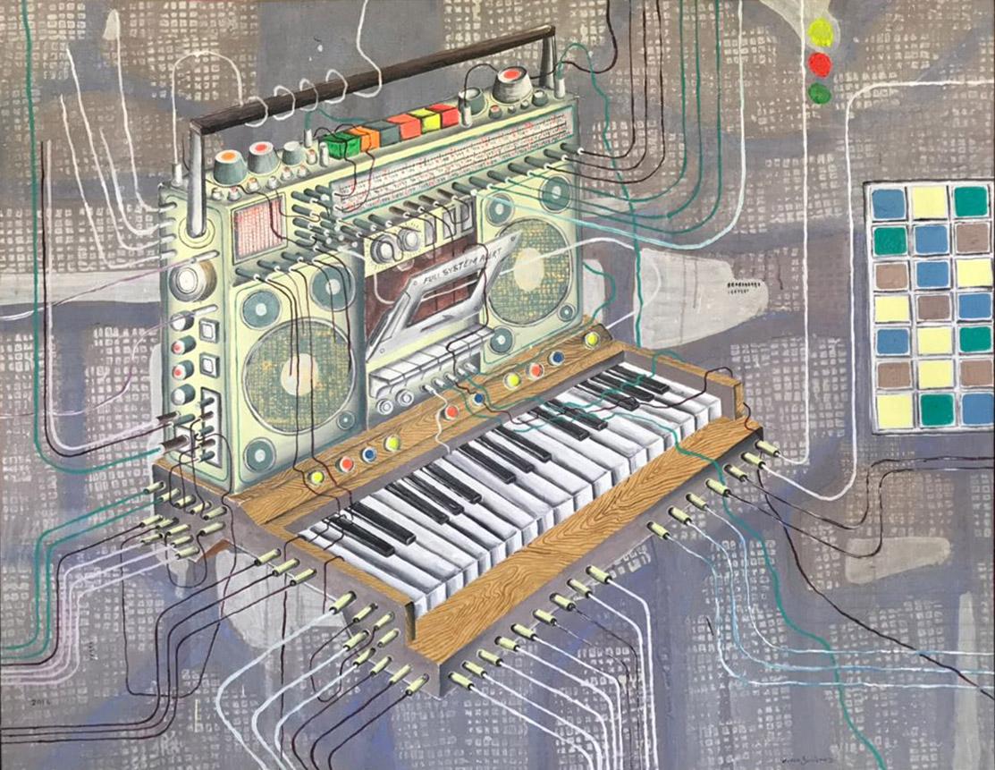 Figurative Painting di Cisco Jiménez - Radiograbadora Cisco registra la tua musica