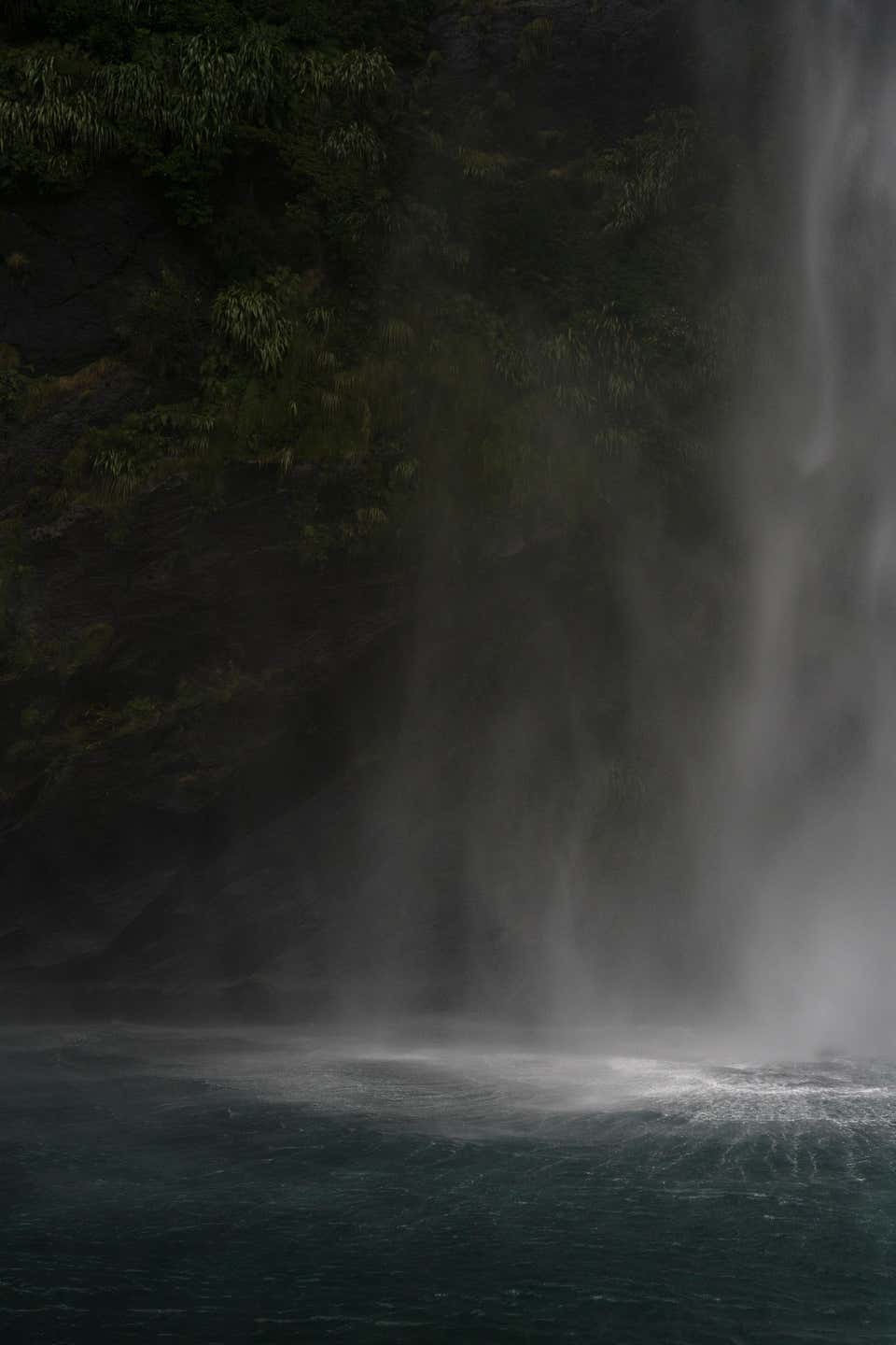 Base of a Rain Cascade, Milford Sound, New Zealand, Autumn 2018