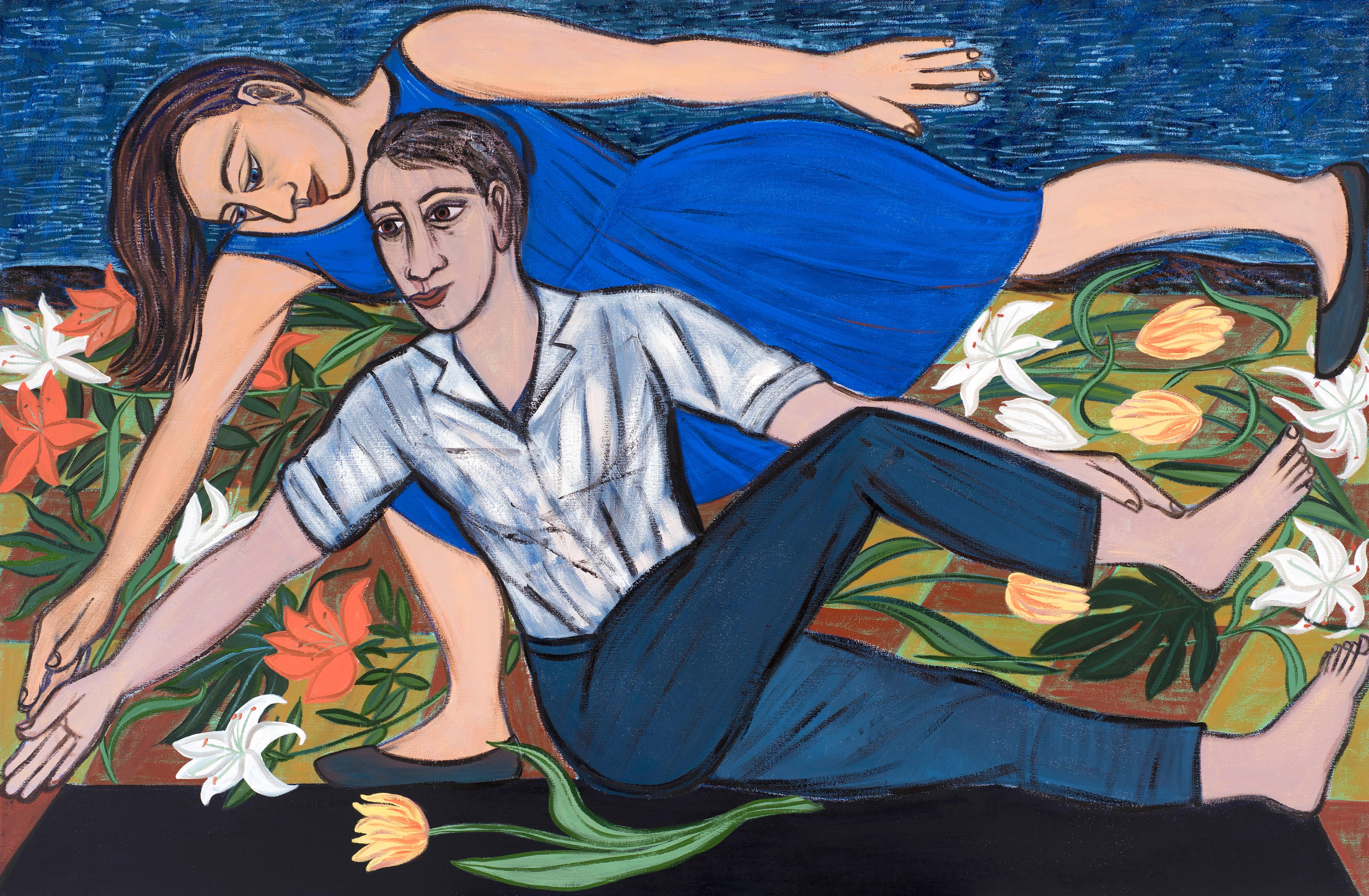 Blaues Duett, 2016 - Eileen Cooper (Figurative Malerei)

Im Laufe ihrer Karriere hat Eileen Cooper (geb. 1953) figurative Gemälde geschaffen, die Themen wie Fruchtbarkeit, Sexualität, Mutterschaft, Leben und Tod behandeln. Cooper, der fast ein