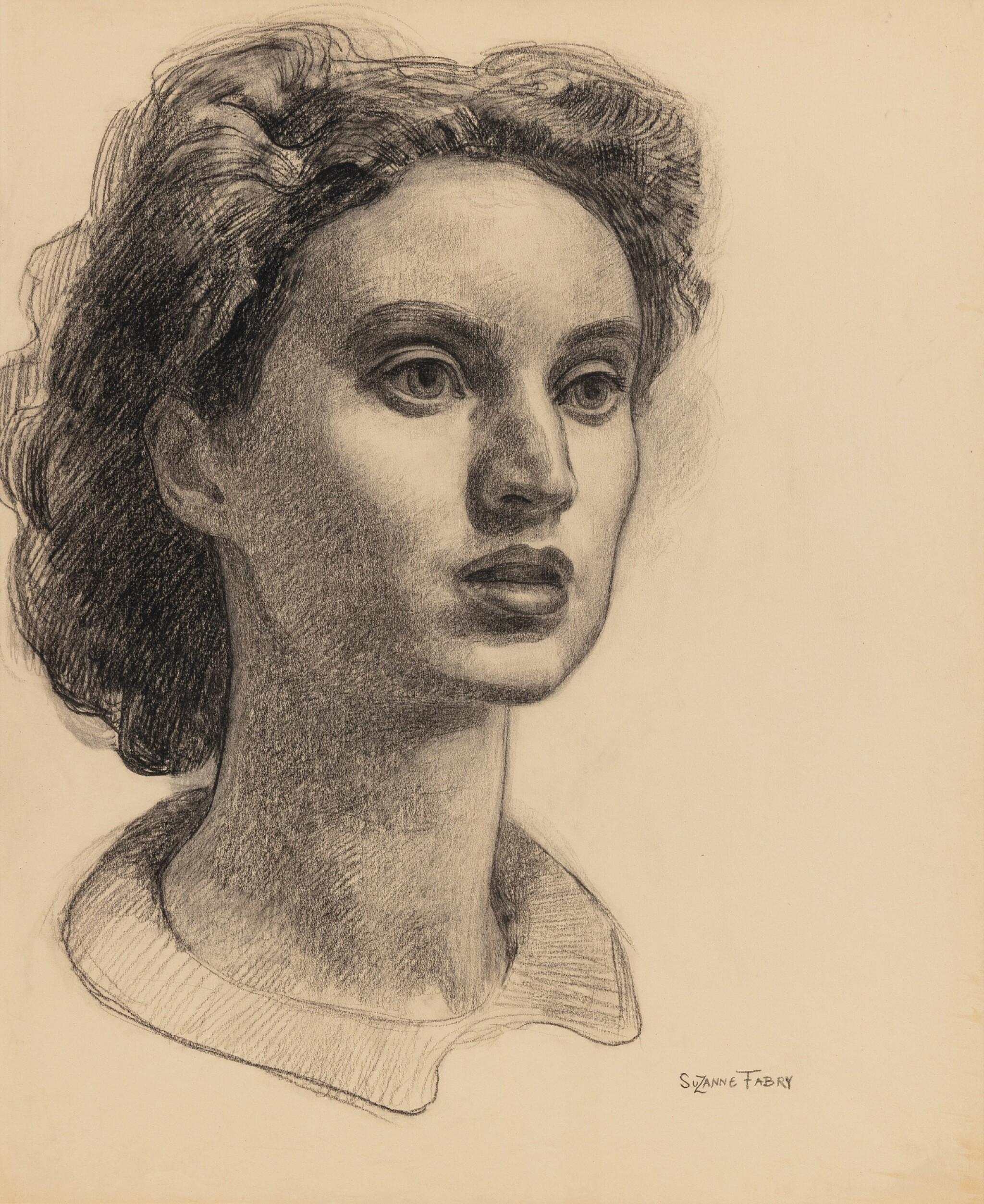 Autoportrait au Petit Col Rond (Self-Portrait con un piccolo collo rotondo), 1925 - Art di Suzanne Fabry