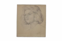 Sir Stanley Spencer, Head of a Young Girl, 1940's Pencil Drawing on Toned Paper