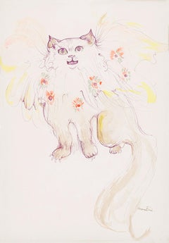 Leonor Fini, Cat Amongst Flowers (Chat aux Fleurs), Watercolour and Ink Drawing