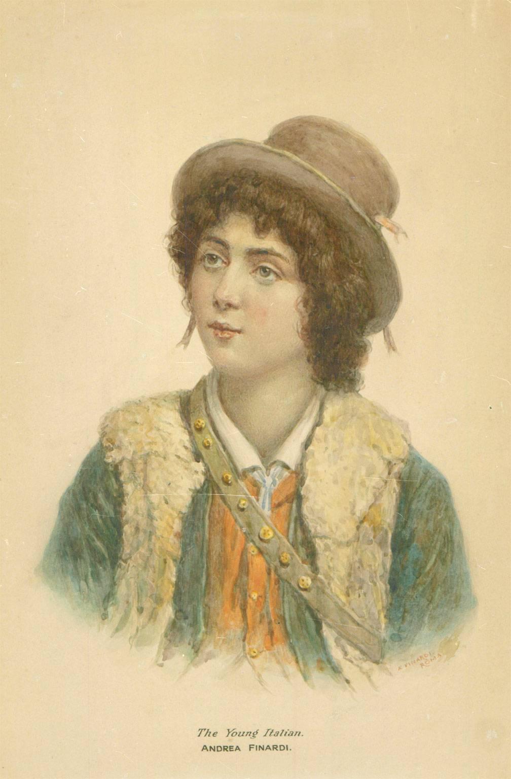 Andrea Finardi - Gilt Framed 19th Century Italian Watercolour, The Young Italian 3