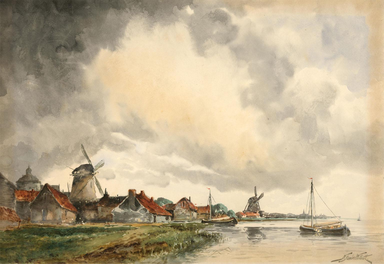 Better known as Louis Van Staaten, Norris Fowler Willatt is a well listed watercolourist, known mostly for his Dutch harbour scenes, depicting boats and streets scenes. Many works by the artist have been sold at auction, including 'Figures on barges