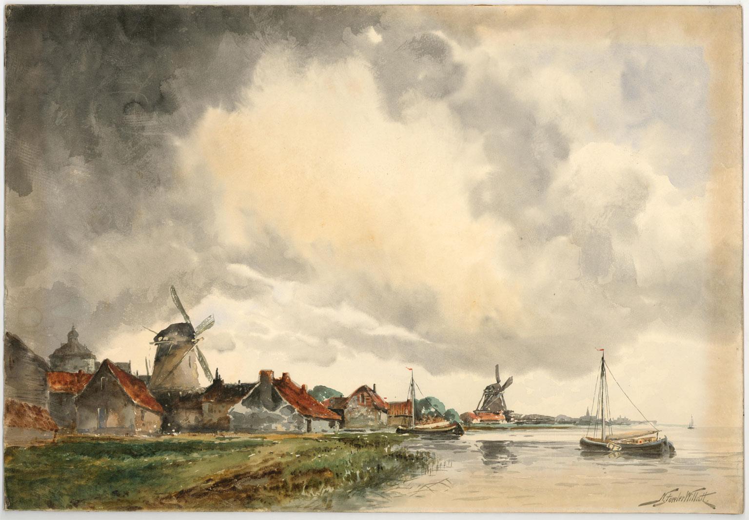 Norris Fowler Willatt - Pair of Dutch Watercolours, Sciedam from the River 2