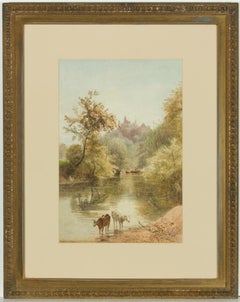 Basil Holmes - 19th Century English Watercolour, Cattle Watering in a Landscape