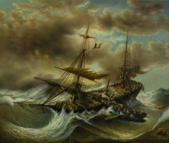 T. Slowsky - Signed 20th Century Oil, French Ship on Stormy Seas
