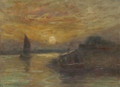 Thomas Frederick Goodall (c.1857-1944) - 1931 English Oil, Sunset on the Broads