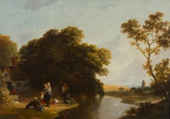 Edmund Marriner Gill (1820-1894) - 1847 Oil, Cottage Scene, A Brook with Figures