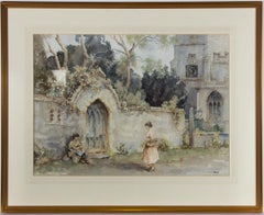 Eric Richard Sturgeon (1920-1999) - Aquarelle du XXe siècle, église et personnages